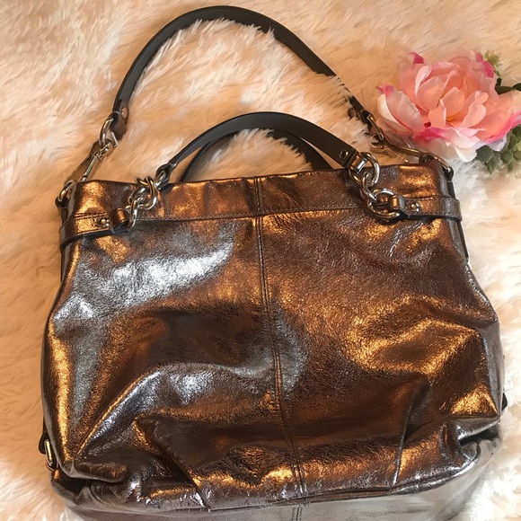 Coach Handbags - Coach Leather Brooke 2way Metallic Silver Hobo Bag